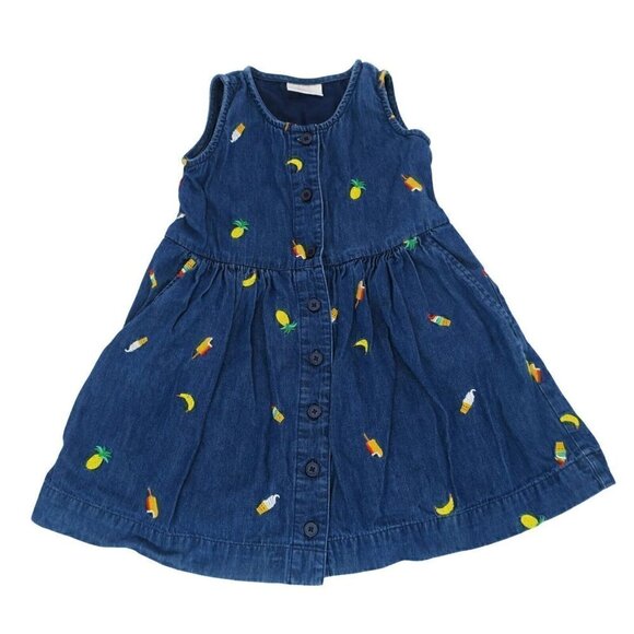 Hanna Andersson Jumper Fruit Embroidered Ice Cream Denim Dress 100cm Girl's US 4 - Picture 1 of 7